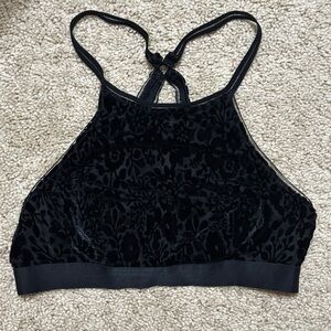 Aerie Black Floral High Neck Velvet Bralette